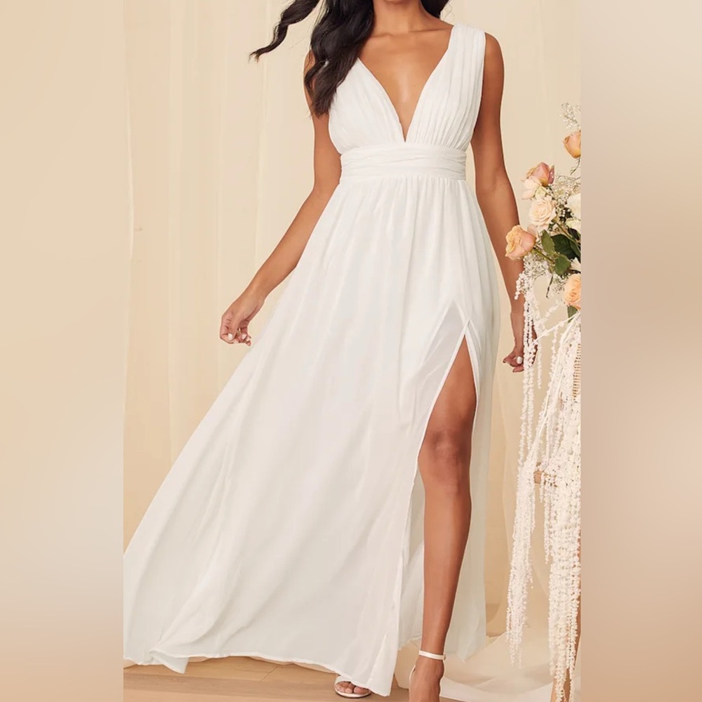 Lulu's White V-Neck Maxi Dress